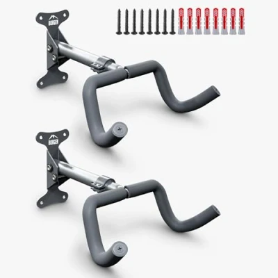 Abbildung von Borgen Fahrrad Wandhalterung klappbar Fahrradhalterung Wand bis 20kg Tragfähigkeit Winkel und Wandabstand einstellbar extra softe Polsterung Fahrradaufhängung für MTB, Rennrad, E Bike