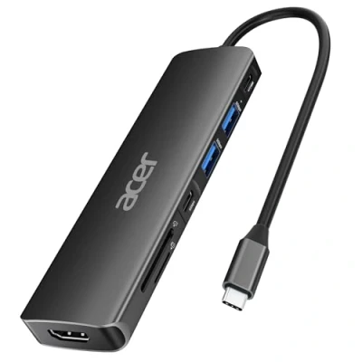Abbildung von Acer USB C Hub, 7 in 1 zu HDMI Splitter, 2 3.1 GEN1 und 5 Gbps Typ Datenanschluss, 4K Anschluss, PD 100W Ladung, SD Kartenleser, für iPad Pro, MacBook Laptops (Schwarz)