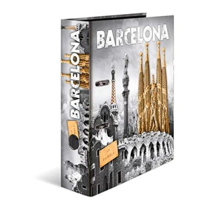 Abbildung von HERMA Ordner A4 Barcelona Spanien Set, 10 Stück, 7 cm breit, Kinder Ringordner mit Städte Motiv, bunter Aktenordner Innendruck für Jungen und Mädchen