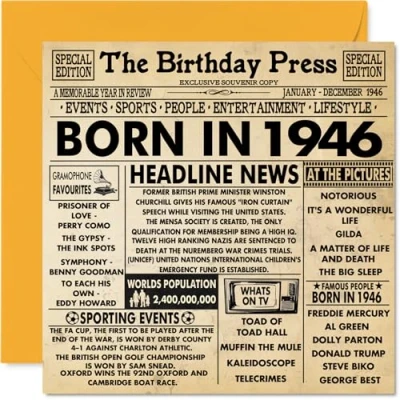 Abbildung von Geburtstagskarte zum 78. Geburtstag für Männer und Frauen, Zeitung &quot;Born in 1946 Newspaper Happy 78 Birthday Card for Grandad Grandma Nan Vintage Retro Back 1946, 145 mm x mm,