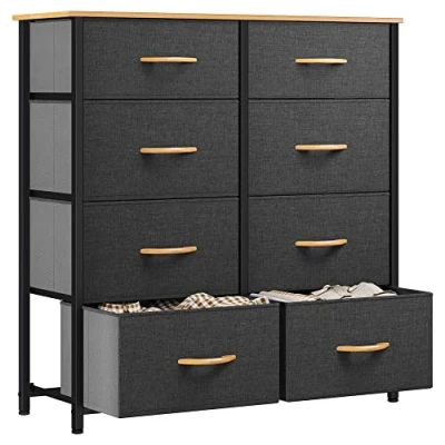 Abbildung von YITAHOME kommode , Schrank mit 8 Schubladen aus Stoff, Modernen Stil, Stabiler Metallrahmen, Holztischplatte, Aufbewahrungskommode für Schlafzimmer, Wohnzimmer, Flur, Dunkelgrau