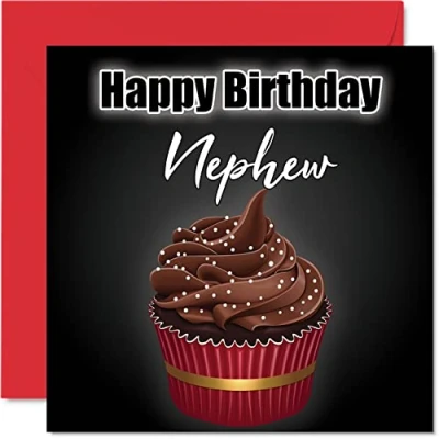 Abbildung von Stilvolle Geburtstagskarten für Neffen Geburtstag Cupcake lustige Happy Birthday Karte Neffe von Tante Onkel, Geburtstagsgeschenke, 145 mm x Geburtstagskarte Geschenk