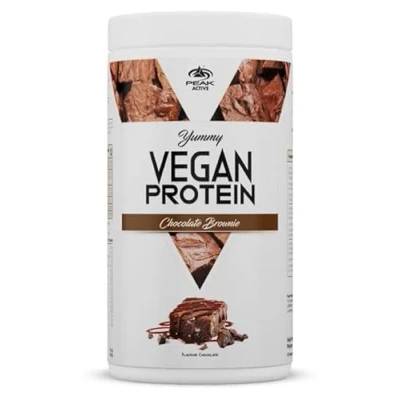 Abbildung von PEAK Yummy Vegan Protein 450g Geschmack Chocolate Brownie I 15 Portionen Proteinquellen: Kürbis, Favabohne, Erbse, Mandel, Hanf frei von Gentechnik glutenfrei 450 g