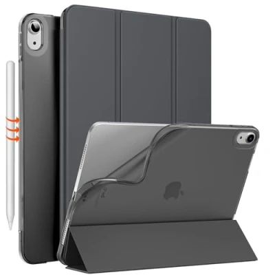Abbildung von MoKo für iPad Air 6. Generation 11 Zoll Hülle M2 2024/iPad 5./4. Gen 2022/2020, Transluzent Matt Weich TPU Rückseite Hülle, Unterstützt Pencil Pro/2/USB C, Space Grau