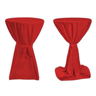 Abbildung von TexDeko® Stehtischhussen Premium mit Schleifenband Blickdicht für Bistrotische Bartische Tisch Überzug Rot Ø 80cm Oeko TEX Zertifikat