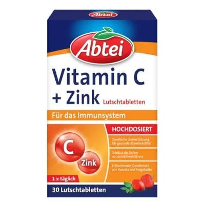 Abbildung von Abtei Vitamin C + Zink wertvolles Vitaminpräparat zum Lutschen zur Unterstützung der Abwehrkräfte und des Zellschutzes glutenfrei, vegan 1 x 30 Lutschtabletten