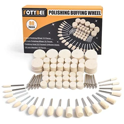Abbildung von 80PCS Wollfilz Polierscheiben, Montierter Dorn Polierset mit 1/8&quot; Schaft Polierzubehör für Dremel Rotationswerkzeug Schmuck Metall Glas