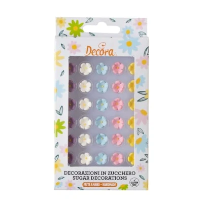 Abbildung von DECORA, 0500308 Bunte Zuckerblumen, von Hand gefertigt mit natürlichen Farbstoffen, Verpackt in Blister, Ideal zum Verzieren Torten und Gebäck, Packung 30 Stück.