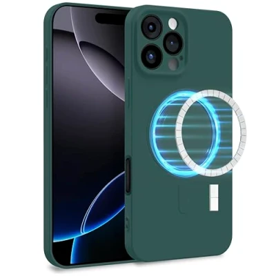 Abbildung von MyGadget Hülle für Apple iPhone 16 Pro Max [ kompatibel mit MagSafe ] Zweilagige Handyhülle Kameraschutz Cover Innenfutter &amp; Silikon außen Olive Grün
