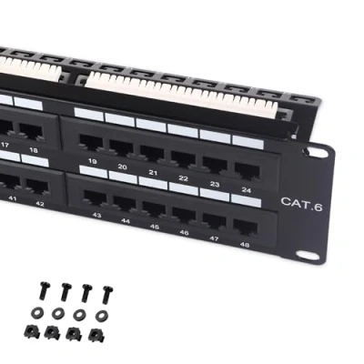 Abbildung von Cable Matters Netzwerk Patchpanel für Rackmount oder Wandmontage, 2U, 48 Anschlüsse, Cat 6, mit Stützleiste