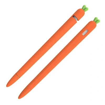 Abbildung von LOVE MEI Silikon Hülle für Apple Pencil 2. Generation, Ultra Dünn Anti Rutsch niedliche Soft Grip Pouch Sleeve Skin Holder mit Kappenhalter und Pen Nib Spitze Schutzhülle (Orange)