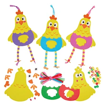 Abbildung von Baker Ross FX569 Huhn mit baumelnden Beinen Dekoration Bausätze 5er Packung, Perlenbastel Dekorations Bastelset für Kinder