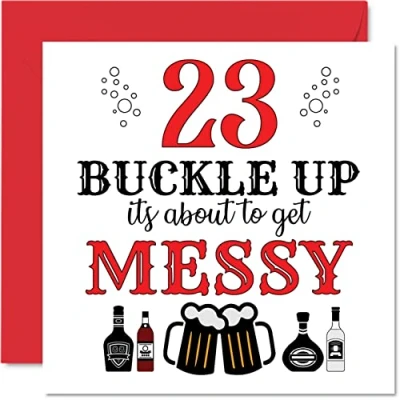 Abbildung von Stuff4 Lustige Geburtstagskarte zum 23. Geburtstag für Männer und Frauen Buckle Up Happy Birthday Karte Sohn, Tochter, Bruder, Schwester, Enkel, Enkelin, Nichte, Neffe, Onkel, 145 mm x