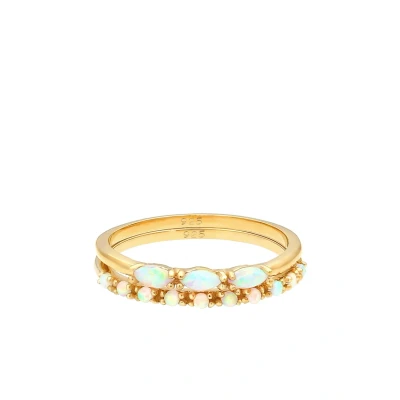 Abbildung von Elli Ring Damen Set mit synthetischem Opal Vintage Look aus 925 Sterling Silber vergoldet