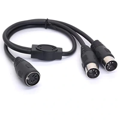 Abbildung von HTGuoji MIDI Y Splitterkabel Adapter, DIN 5 polige Buchse auf Dual 2 Stecker Buchse, Kabel für Mixer, Tastaturen, Musikmischer, elektronische Klaviere