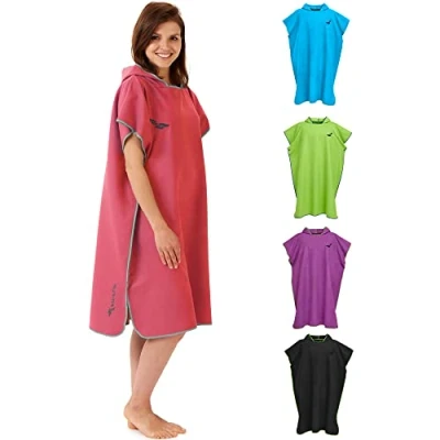 Abbildung von Fit Flip Strandponcho für Surfer Poncho Handtuch schnelltrocknend aus Mikrofaser Umkleidehilfe Strand Surfponchos Ultraleicht Badeponcho Erwachsene (Größe L, Koralle/Grau)