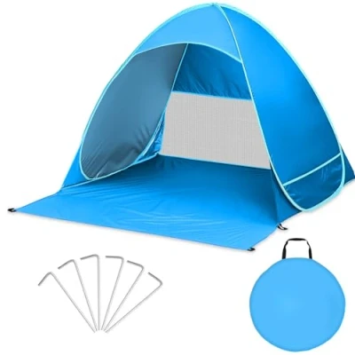 Abbildung von BUOAZR Pop Up Strandmuschel mit UV Schutz (UPF 50+), 2 4 Personen 200 * cm Tragbar Groß Strandzelt, inkl Tragetasche und Heringe, Automatisches Strand Camping Zelt