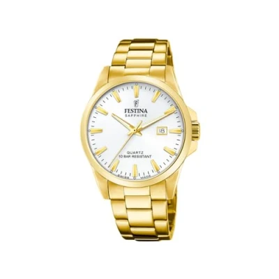 Abbildung von Festina Herrenuhr F20044/2 Swiss Made Uhrengehäuse aus Edelstahl 316L, goldfarben, Armband silber