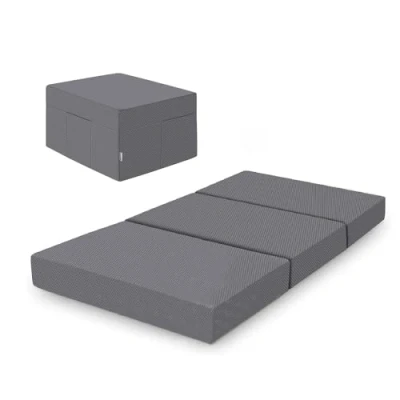 Abbildung von Amazon Basics Faltbare Memoryschaum Gästematratze mit Bezug, Mittel Fest, 75 x 195 10 cm, Grau