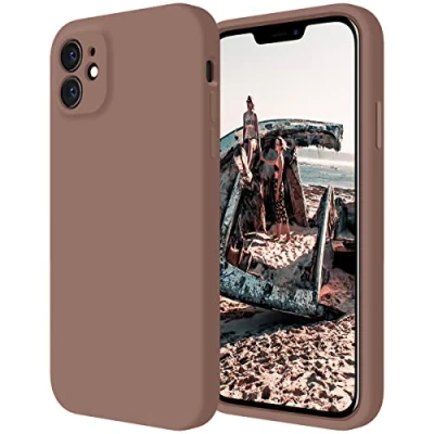 Abbildung von Cordking Entworfen für iPhone 11 Hülle, Silikon [Gerade Kanten] &amp; [Kameraschutz] Verbesserte Handyhülle mit weichem, kratzfestem Mikrofaserfutter, 6,1 Zoll, Braun