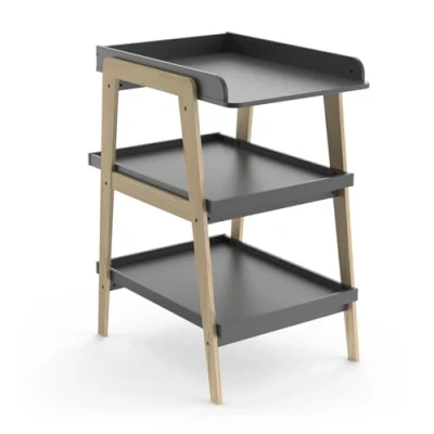 Abbildung von Demeyere Minimalistischer Wickeltisch aus Holz mit 2 Ablagen Farbe Anthrazit &amp; Kiefernholz 101 x 58 72 cm