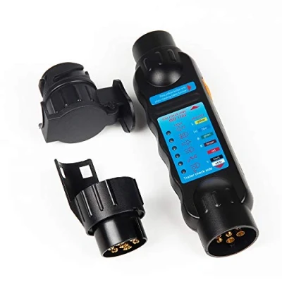 Abbildung von EXLECO 7 Pin Anhänger Prüfgerät mit 13 Polige Adapter Anhängerbeleuchtung Testen Gerät Tester Wohnwagen Testgerät 12V Anhängersteckdose Prüfer KFZ für Stecker Steckdose Trailer LKW
