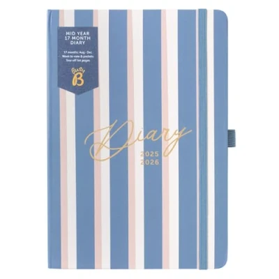 Abbildung von Busy B A5 Diary Mid Year 17 Month Aug &#039;25 Dec &#039;26 Stripe Academic Cover Week to View Planner with Pen Loop, Tear off Lists, Elastic Closure Band &amp; Storage Pockets