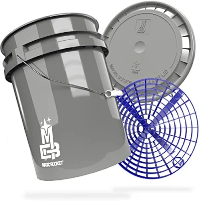 Abbildung von MAGIC BUCKET Auto Handwäsche Bundle Wascheimer Mit passendem Eimer Deckel 5 US GALLONEN ca. 20 Liter Grit Guard Eimereinsatz Schmutzsieb Waschset Grau/Blau