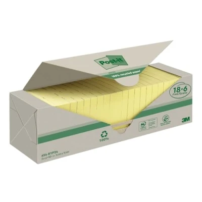 Abbildung von Post it Haftnotiz Recycling Notes 76x76mm 100 Blatt gelb VE=24 Blöcke
