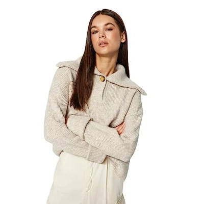 Abbildung von Trendyol Damen Regular fit Basic Scoop Neck Knitwear Sweater Pullover, Beige, S