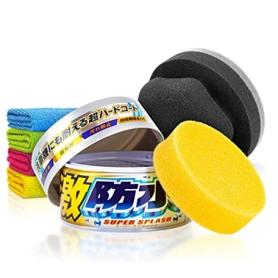 Abbildung von Soft99 Water Block Super Splash Light Hartwachs (300g) Auto Wachs Versiegelung Set Langzeitschutz (3 M.) mit Lotuseffekt und Glanz für helle Lacke Lackversiegelung, Langzeitversiegelung 7 teilig