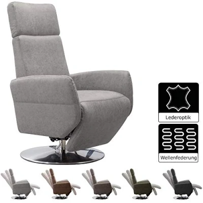 Abbildung von Cavadore TV Sessel Cobra / Fernsehsessel mit Liegefunktion, Relaxfunktion Stufenlos verstellbar Ergonomie L Belastbar bis 130 kg 71 x 112 82 Lederoptik Hellgrau