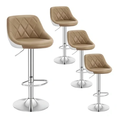 Abbildung von WOLTU 4er Set Barhocker Trensenstuhl Barstuhl Design Hocker 2 farbig mit Rücklehne, Drehbar, verchromter Stahl, Sitzfläche aus Kunstleder Khaki+Weiß BH30kk 4