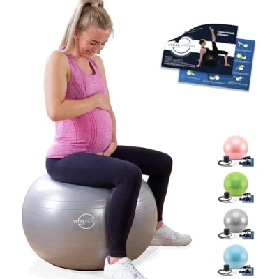 Abbildung von VITALWORXX Gymnastikball für Schwangere, extrem stabil, mit Pumpe, Hohe Materialstärke, Anti Burst System