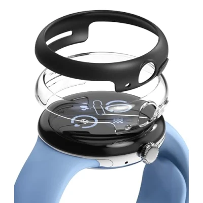 Abbildung von Ringke Slim Edge Case [2 Stück] Kompatibel mit Google Pixel Watch 2 Hülle (2023) Dünn und Hart Gehäuseschutz Sie die Lünette für 41mm Clear &amp; Matte Black
