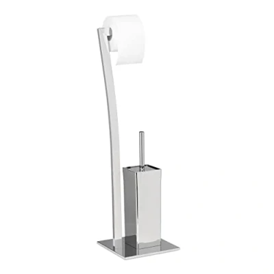 Abbildung von Relaxdays Stand WC Garnitur WIMEDO eckig HBT: 71 x 20 cm Toilettenbürstenhalter aus Edelstahl mit Lackierung Toilettenpapierhalter und Klorollenhalter als freistehende Bürstengarnitur, silber