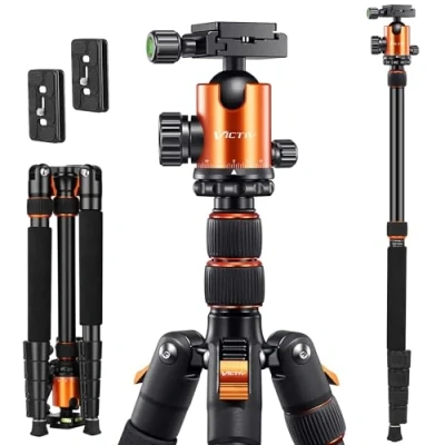 Abbildung von VICTIV 205cm Professionell Stativ für Kamera, Aluminiumlegierung Reisestativ DSLR, 360 Grad Kugelkopf mit 38 mm Ladegewicht beträgt 10 kg, Abnehmbar Einbeinstativ Tragetasche Orange