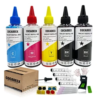Abbildung von COCADEEX Nachfüll Tintenflasche, kompatibel mit HP 304 oder 304XL Tintenpatrone, für ENVY 5010, 5020, 5030, 5032, 5050, DeskJet 2622, 2630, 2632, 2633, 2634, 3720, 3730, 3733, 3733. 5 x 375 cm. 0 3760