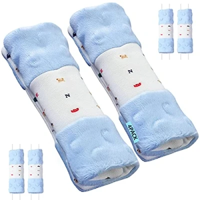 Abbildung von 4 Stück Gurtpolster babyschale，Baby Kinderwagen Trageschale Gurtschutz Sicherheitsgurt Schulterpolster Schulterkissen Gurtschoner Autositze für Babys 15x5cm