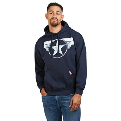 Abbildung von Marvel Herren Captain America Cap Logo Kapuzenpullover, Blau (Navy Navy), M EU