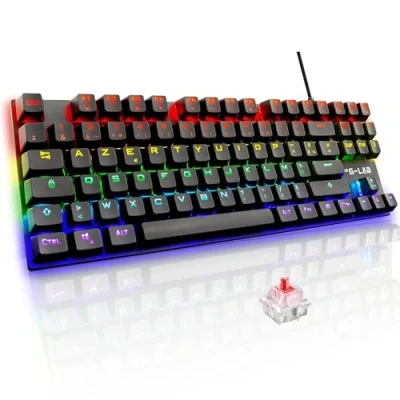 Abbildung von The G Lab Keyz Mercury TKL Mechanische Gaming Tastatur, 87 Tasten, kabelgebunden, USB, AZERTY, Französisch, LED Hintergrundbeleuchtung, Mehrfarbig, kompaktes ohne Nummernblock, PC/PS4/PS5/Xbox