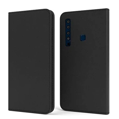 Abbildung von EAZY CASE Tasche kompatibel mit Samsung Galaxy A9 (2018) Vintage Schutzhülle Standfunktion Klapphülle Bookstyle, Handytasche Handyhülle Magnetverschluss und Kartenfach, Kunstleder, Schwarz
