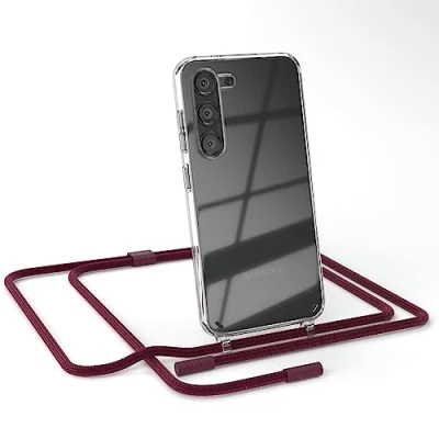 Abbildung von EAZY CASE kombinierbare Handyketten kompatibel mit Samsung Galaxy S23, Transparente Silikon Hülle Umhängeband, abnehmbar durch abschraubbare Endstücke, Band, zum Umhängen, Beere
