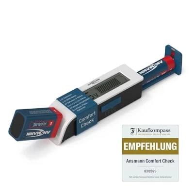 Abbildung von ANSMANN Batterietester für handelsübliche Akkus, Batterien &amp; Lithium Knopfzellen (größer als 2025) genauste Ergebnisse über LC Display, schnelles einfaches testen, kompakter Comfort Check