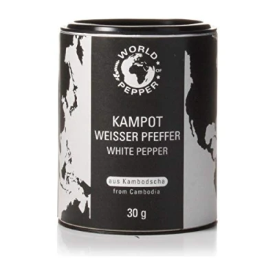 Abbildung von Echter weißer Kampot Pfeffer World of Pepper 30g Exklusiver intensiver aus Kambodscha Premium Qualität mit Zufriedenheitsgarantie