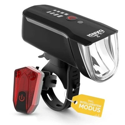 Abbildung von DANSI LED Fahrradlicht Set StVZO Zugelassenes Fahrrad Licht mit 60, 30 &amp; 15 Lux USB C Wiederaufladbares vLED Vorne+Hinten Automatische Lichtanpassung Werkzeuglose Montage Regenfest