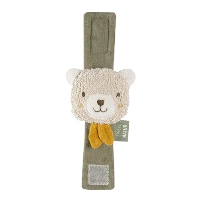 Abbildung von Fehn Rasselarmband Baby fehnNatur Spielzeug Bär Motorikspielzeug Greifling zum Rasseln, Fühlen Kuscheltier Babyspielzeug mit Bio Baumwolle für Babys und Kleinkinder ab 0+ Monaten