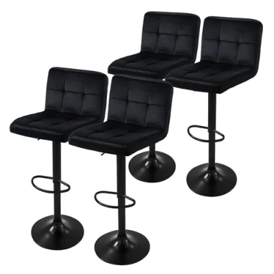 Abbildung von ML DESIGN Barhocker Gepolsterter Barstuhl mit Rückenlehne und Fußstütze, 360 drehbar (4 St), Drestuhl höhenverstellbar 63 83 cm, Schwarz, Bezug aus Samt