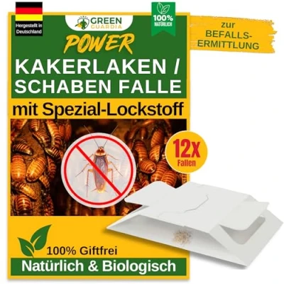 Abbildung von Kakerlaken/Schaben Falle mit Spezial Lockstoff 12x Fallen umweltfreundlich Schaben bekämpfen, Chemiefreie starker Klebefläche, giftfrei &amp; geruchsneutral