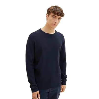 Abbildung von TOM TAILOR Denim Herren 1039434 Strukturierter Crew Neck Strick Pullover, 10668 sky Captain Blue, S